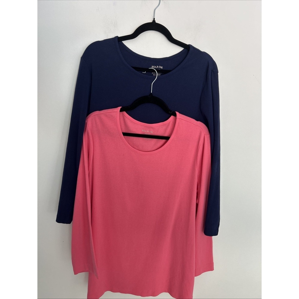 Two White Stag Women's XXL/2XG Long Sleeve 100% Cotton Tops Navy/Pink Soft/Comfy